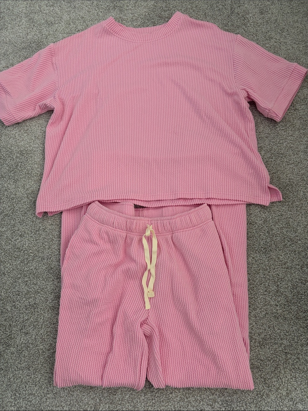 New Zenana Outfitters Pink Waffle Knit Pajama Set - Short Sleeve Top & Pants s